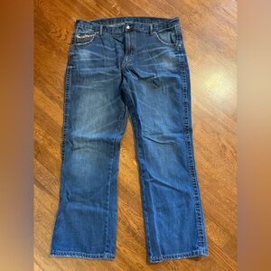 Wrangler Jeans Mens 40×32 Dark Wash Slim Boot Cut WLT77CT Thick Stitch